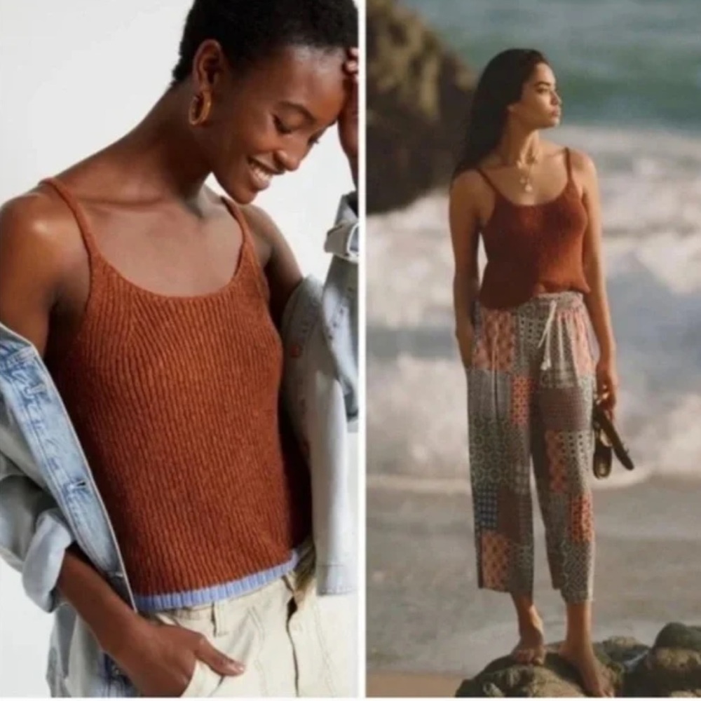 NWT ANTHROPOLOGIE PILCRO Easy Knit Scoop Tank Top Brown Size XL